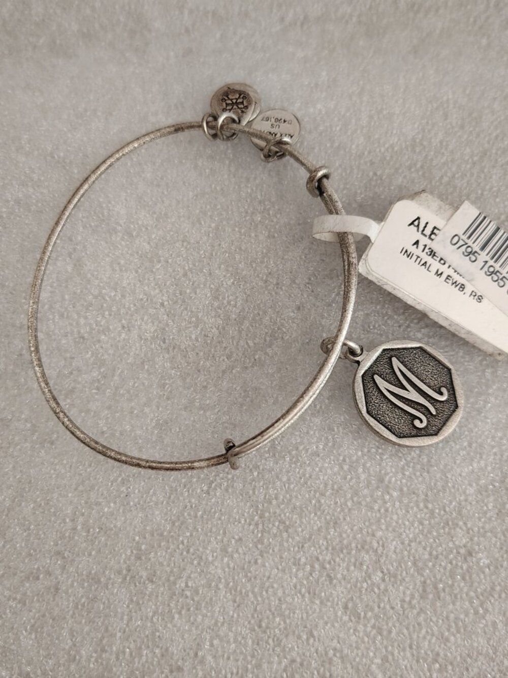NEW Alex and Ani M Initial Letter Silver Charm Bracelet Bangle 401